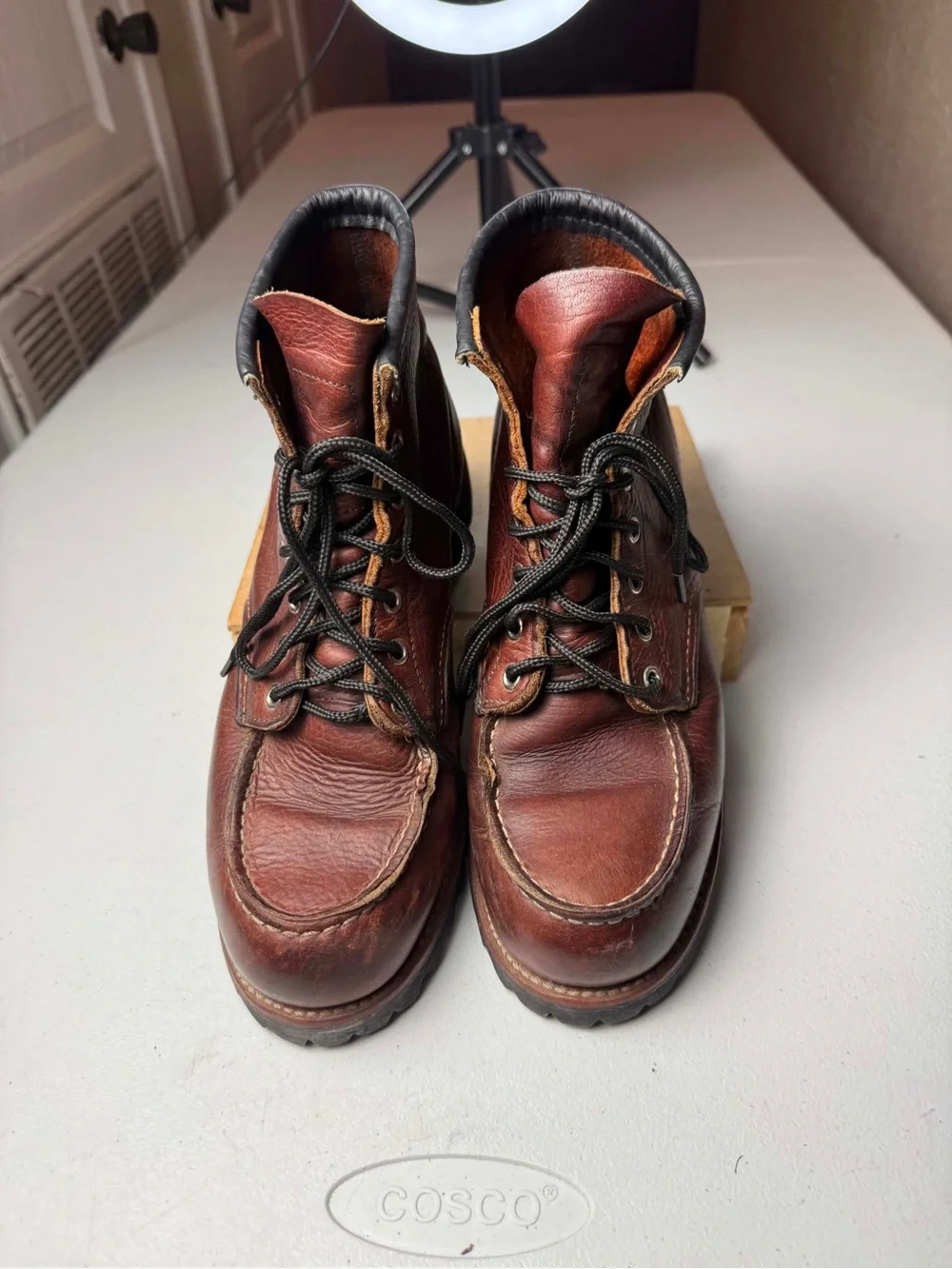 Red Wing 8146 Roughneck Brown Leather Moc Toe Vibram Chunky Sole Boots Sz 9 D